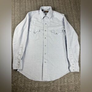 Vintage Blue Kenny Rogers Western Pearl Snap Button Down Shirt Size 15.5/3 M